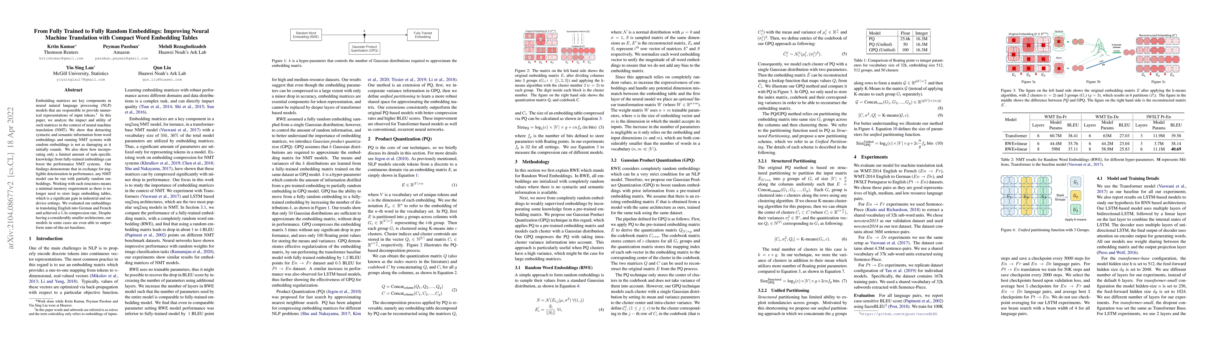 Thumbnail for From Fully Trained to Fully Random Embeddings: Improving Neural Machine
  Translation with Compact Word Embedding Tables