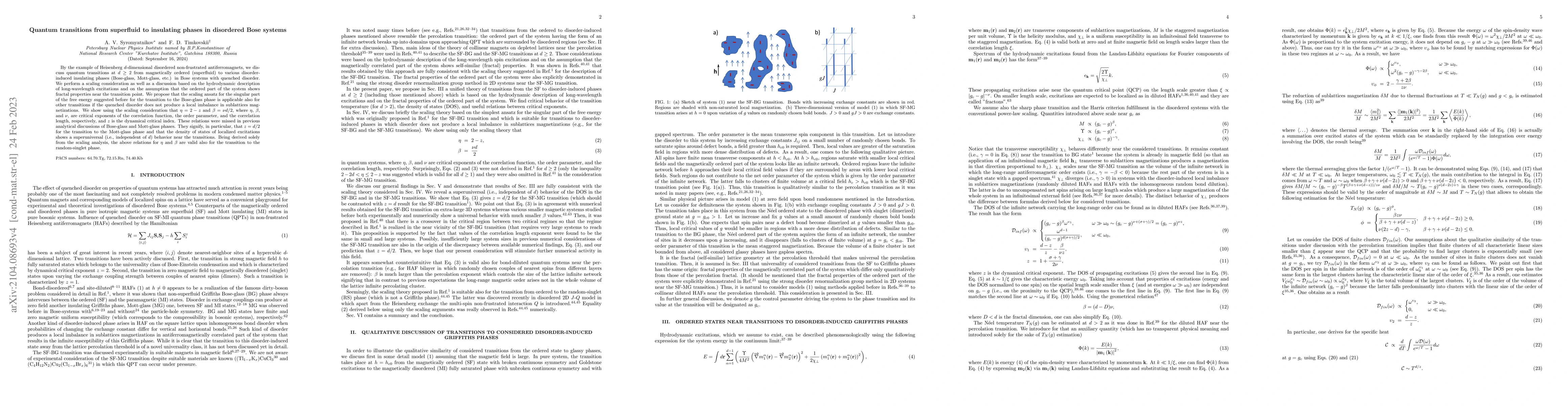 Thumbnail for Quantum transitions from superfluid to insulating phases in disordered
  Bose systems