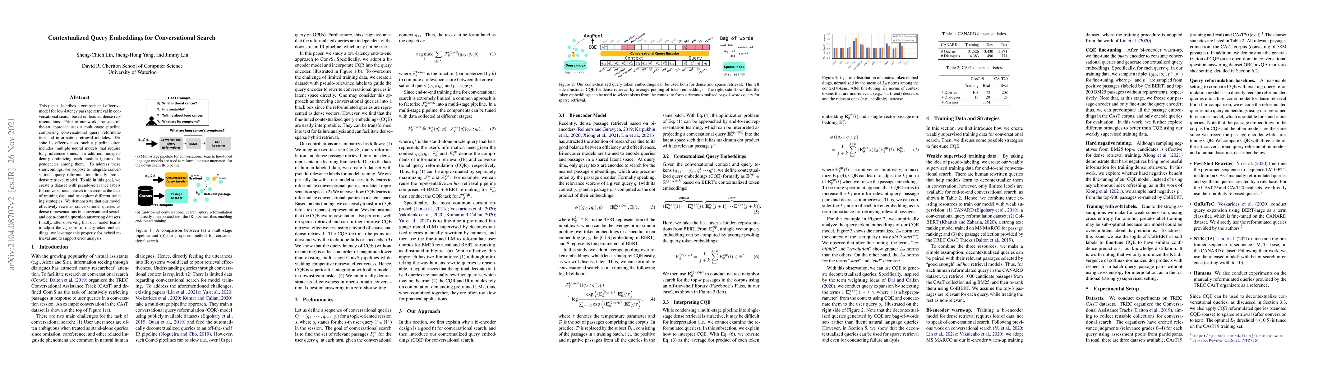 Thumbnail for Contextualized Query Embeddings for Conversational Search