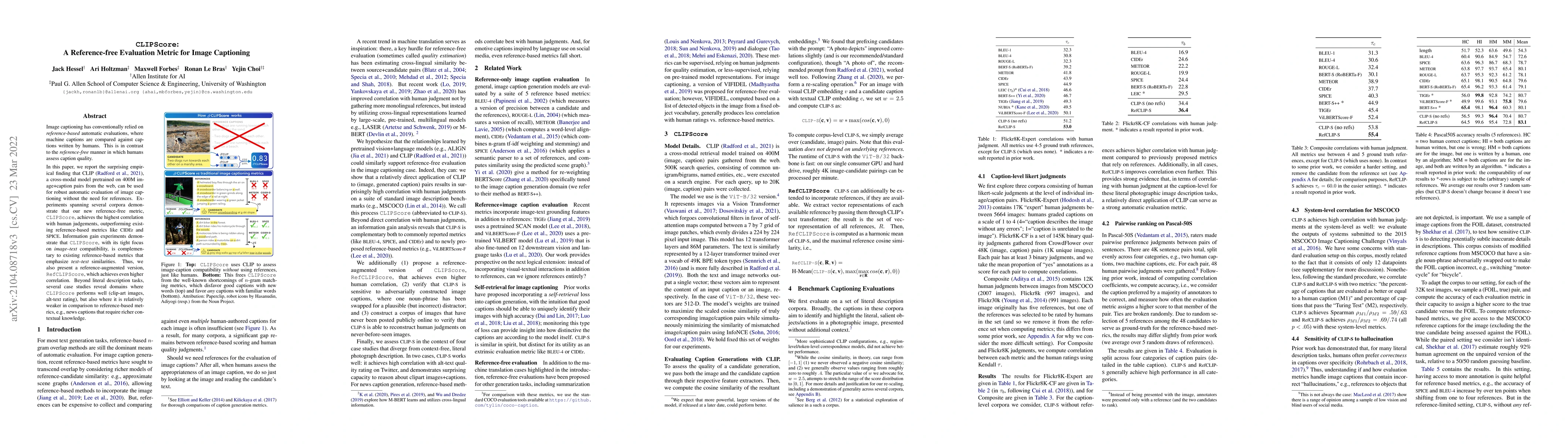 Thumbnail for CLIPScore: A Reference-free Evaluation Metric for Image Captioning