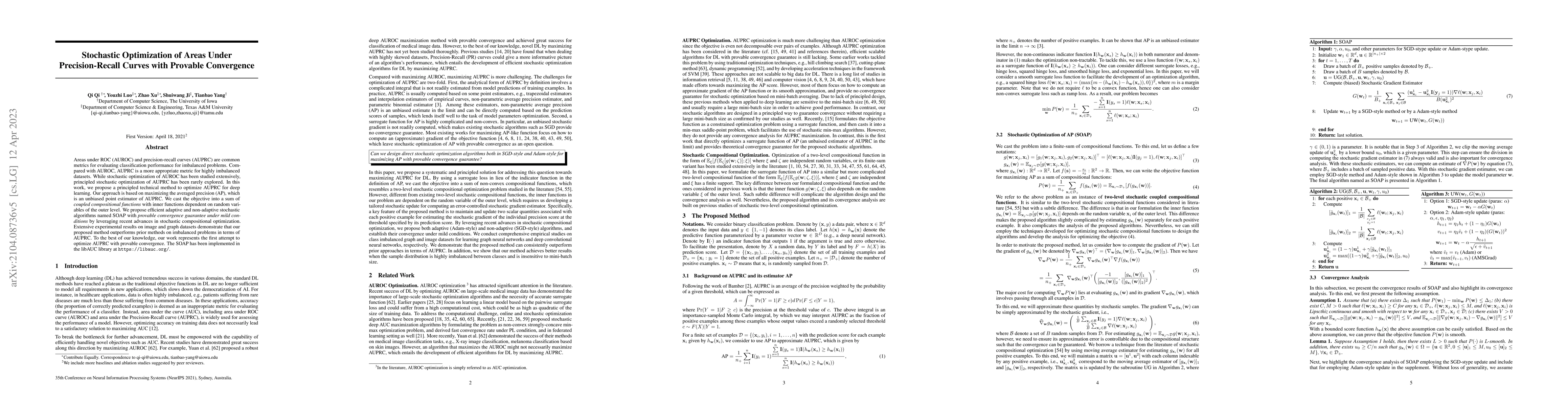 Thumbnail for Stochastic Optimization of Areas Under Precision-Recall Curves with
  Provable Convergence