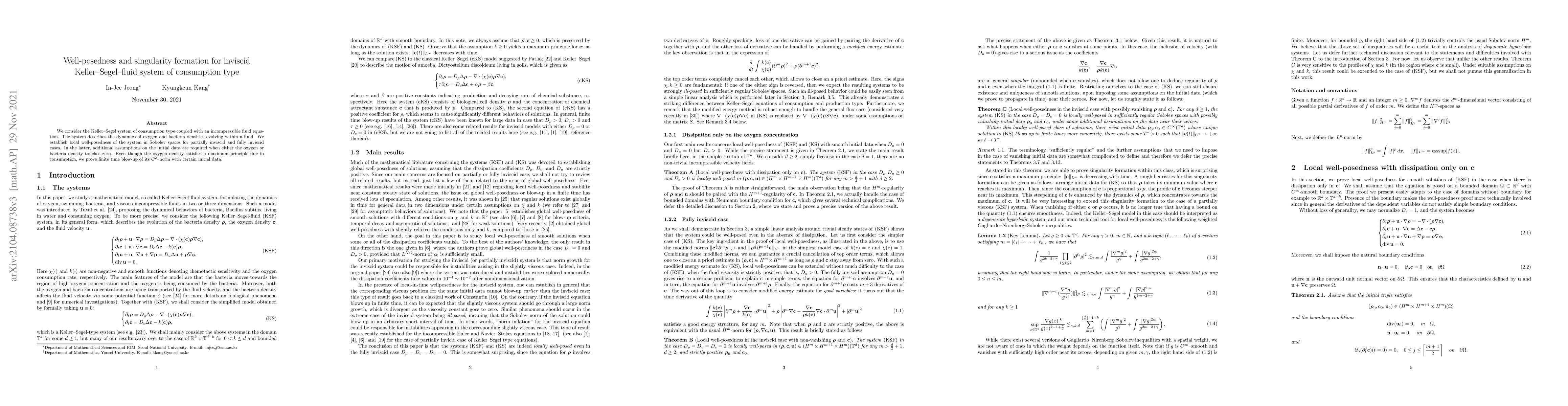 Thumbnail for Well-posedness and singularity formation for inviscid Keller-Segel-fluid
  system of consumption type