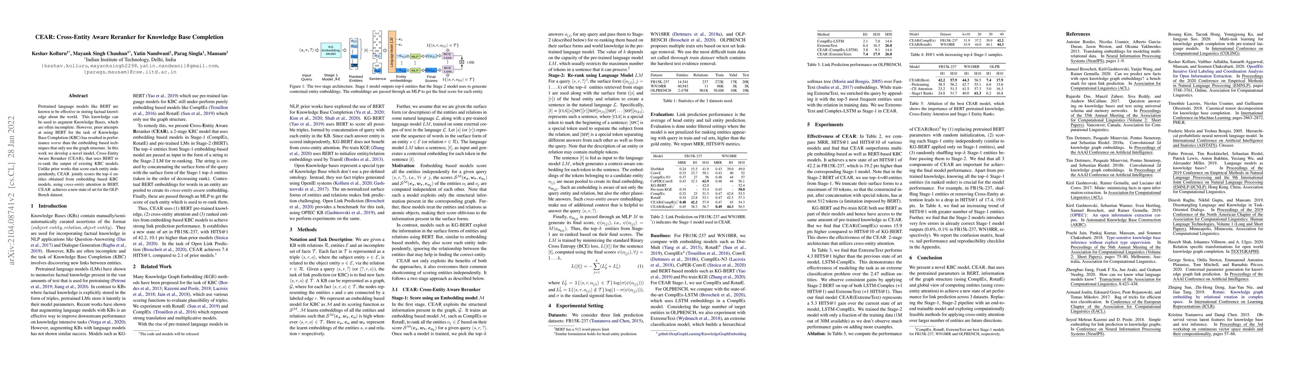 Thumbnail for CEAR: Cross-Entity Aware Reranker for Knowledge Base Completion