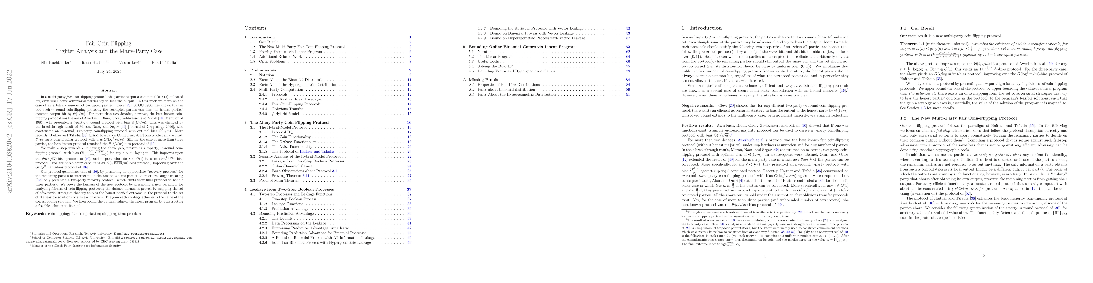 Thumbnail for Fair Coin Flipping: Tighter Analysis and the Many-Party Case
