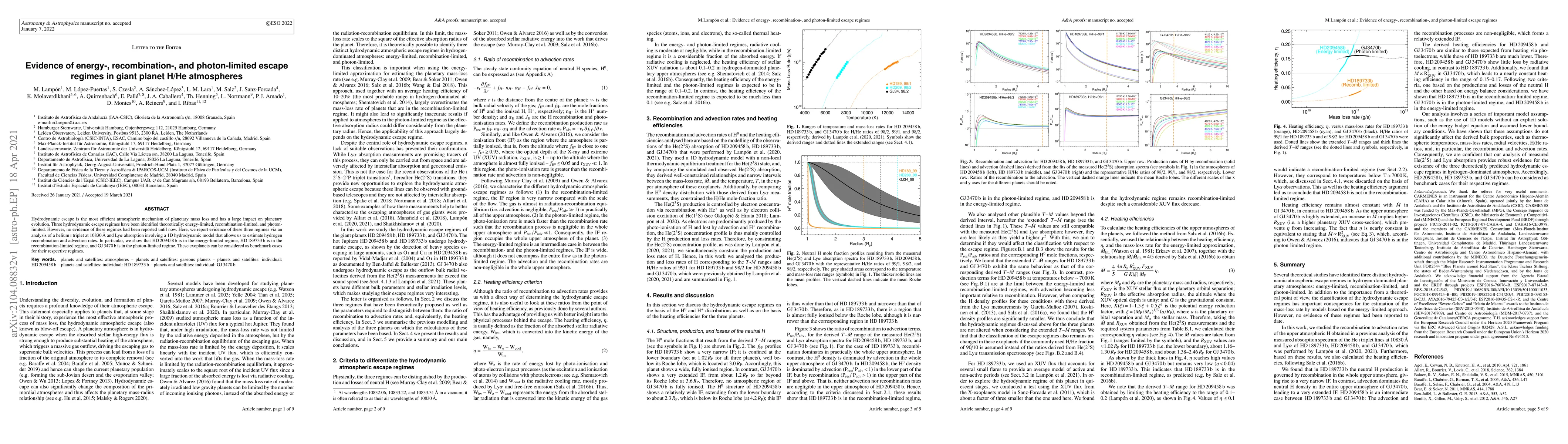 Thumbnail for Evidence of energy-, recombination-, and photon-limited escape regimes
  in giant planet H/He atmospheres