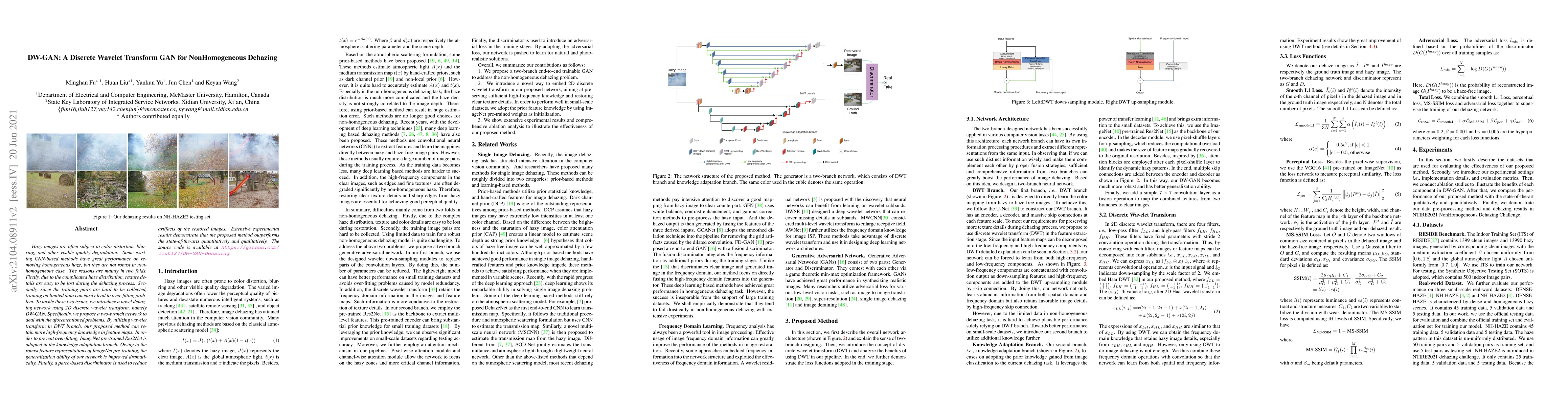 Thumbnail for DW-GAN: A Discrete Wavelet Transform GAN for NonHomogeneous Dehazing