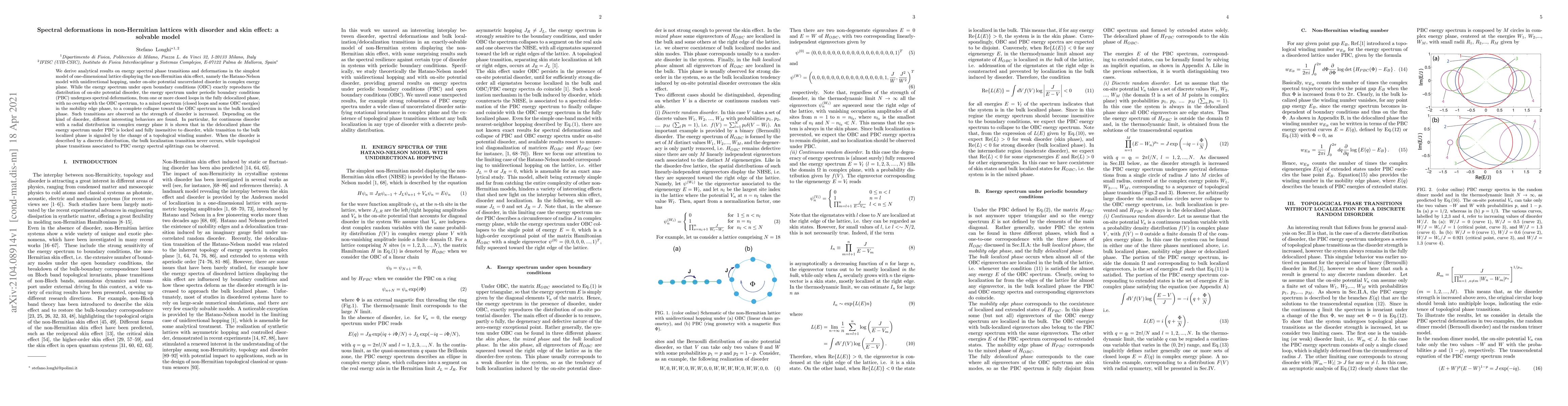 Thumbnail for Spectral deformations in non-Hermitian lattices with disorder and skin
  effect: a solvable model