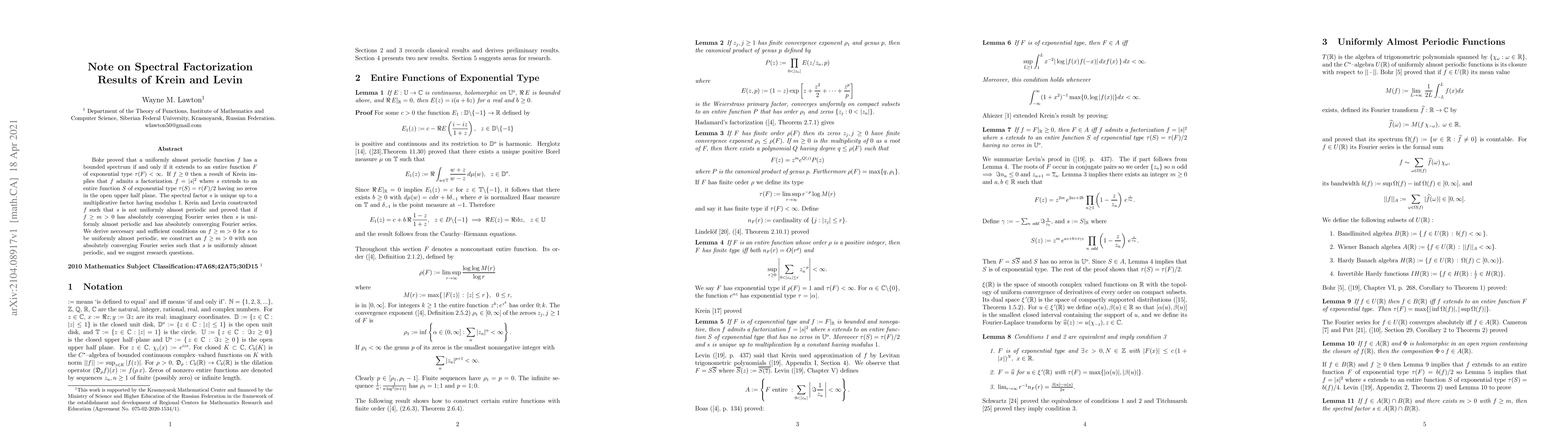 Thumbnail for Note on Spectral Factorization Results of Krein and Levin