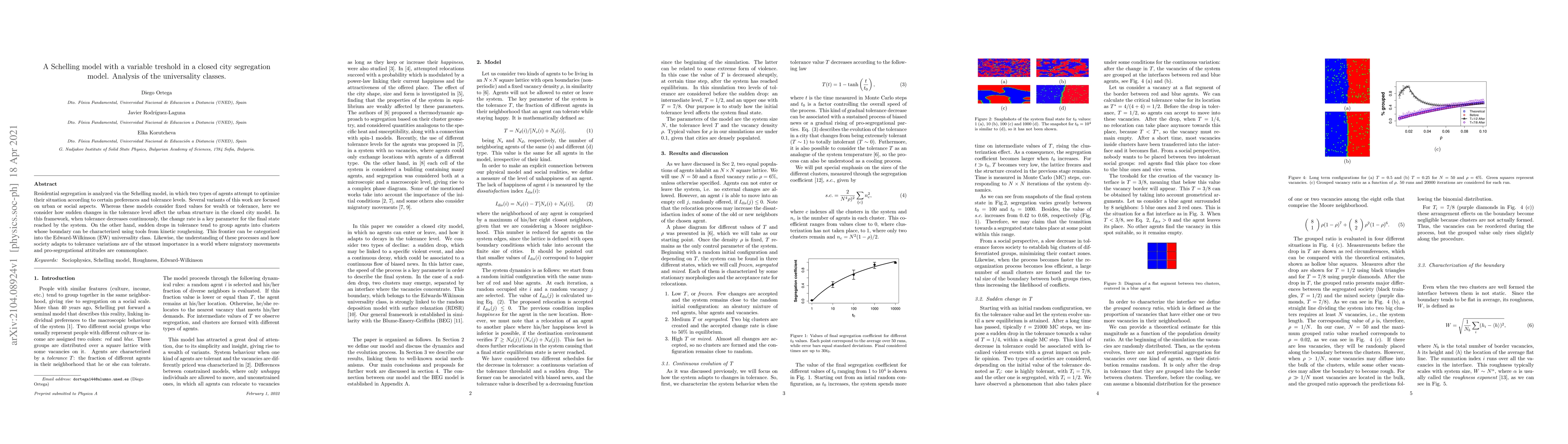 Thumbnail for A Schelling model with a variable treshold in a closed city segregation
  model. Analysis of the universality classes