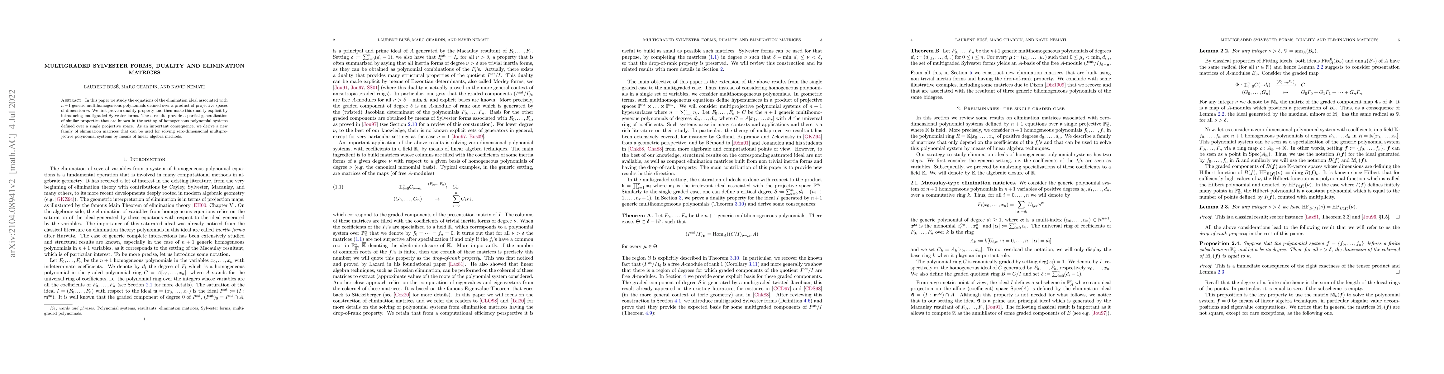 Thumbnail for Multigraded Sylvester forms, Duality and Elimination Matrices