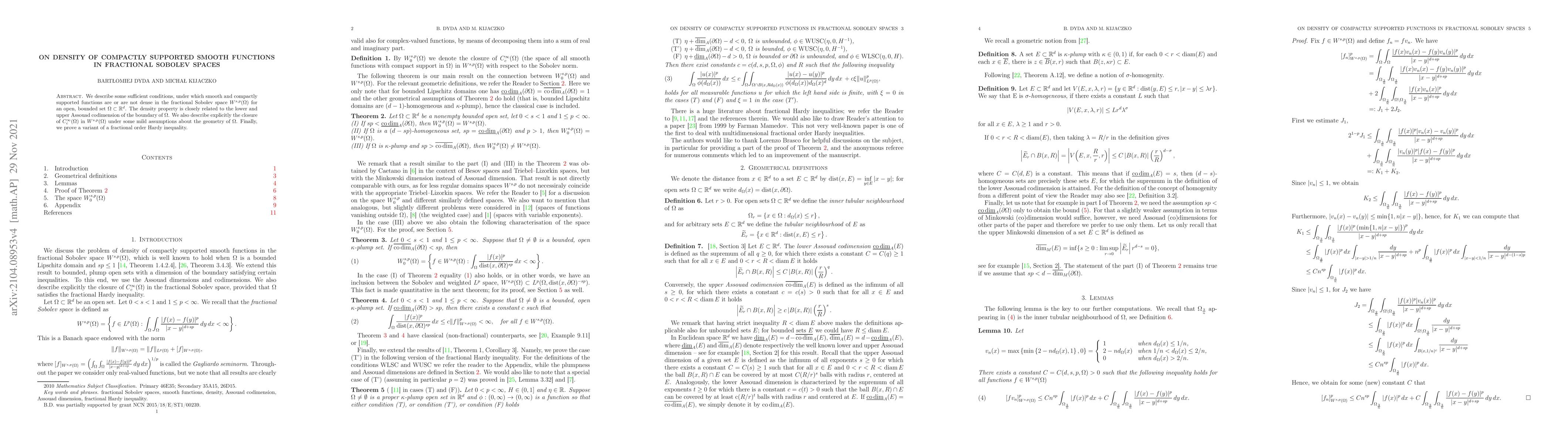Thumbnail for On density of compactly supported smooth functions in fractional Sobolev
  spaces