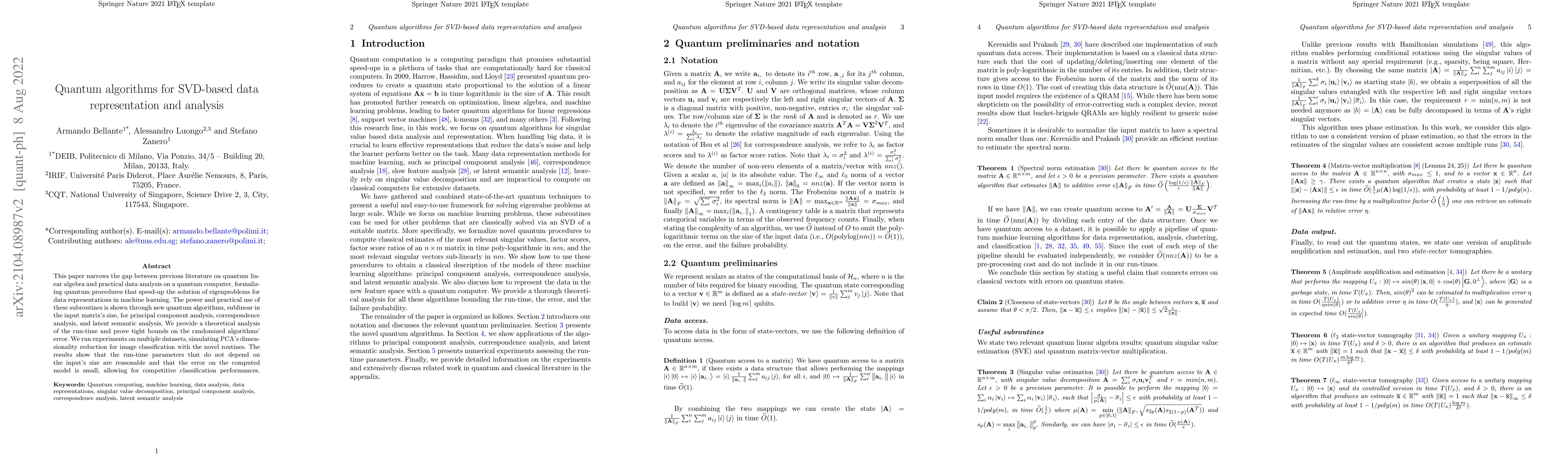 Thumbnail for Quantum algorithms for SVD-based data representation and analysis