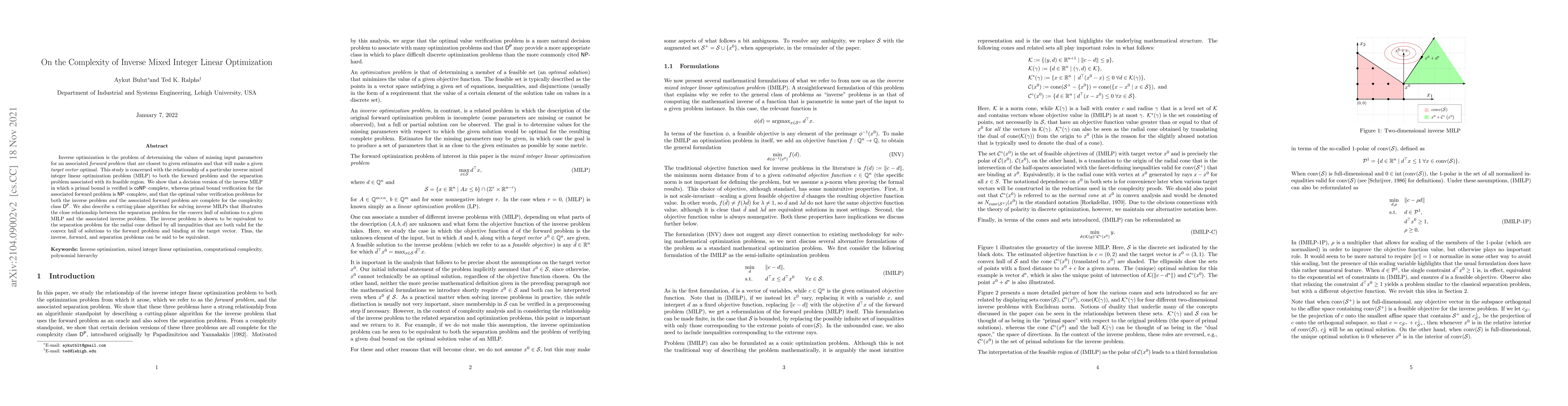Thumbnail for On the Complexity of Inverse Mixed Integer Linear Optimization