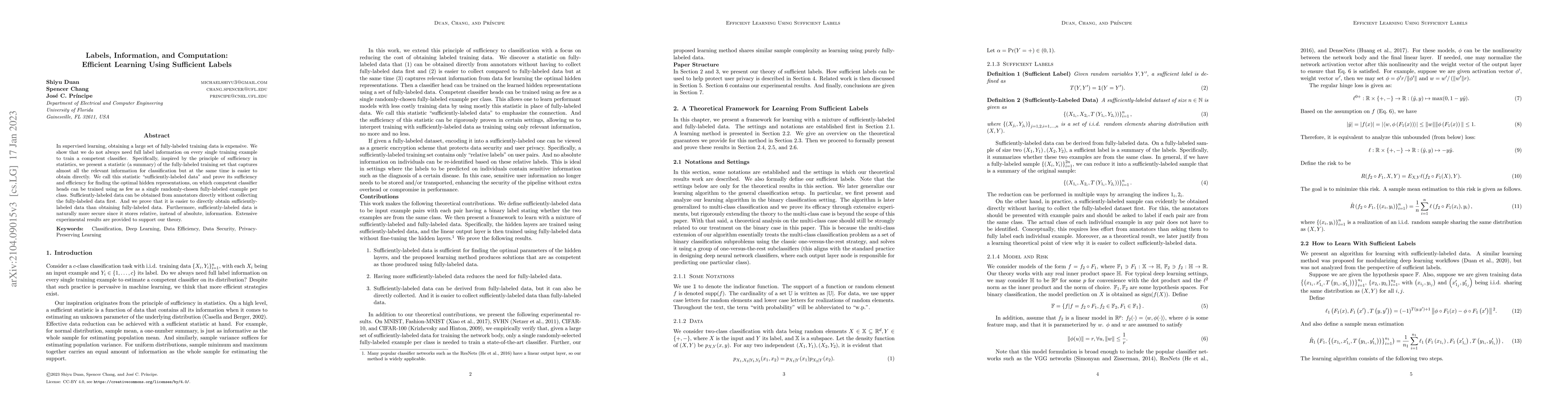 Thumbnail for Labels, Information, and Computation: Efficient Learning Using
  Sufficient Labels