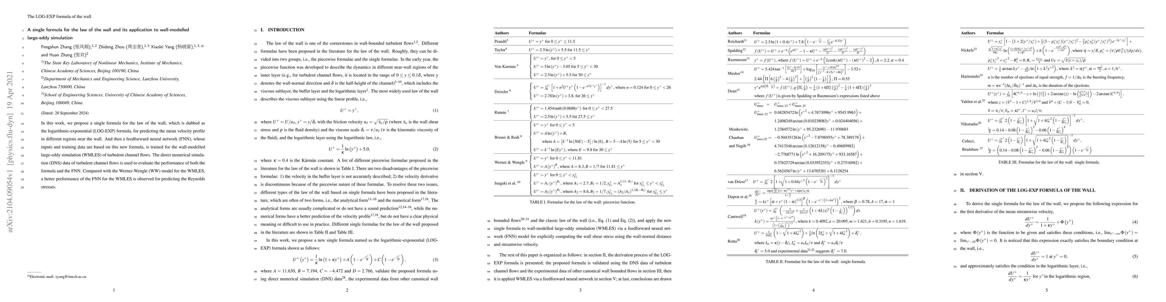 Thumbnail for A single formula for the law of the wall and its application to
  wall-modelled large-eddy simulation