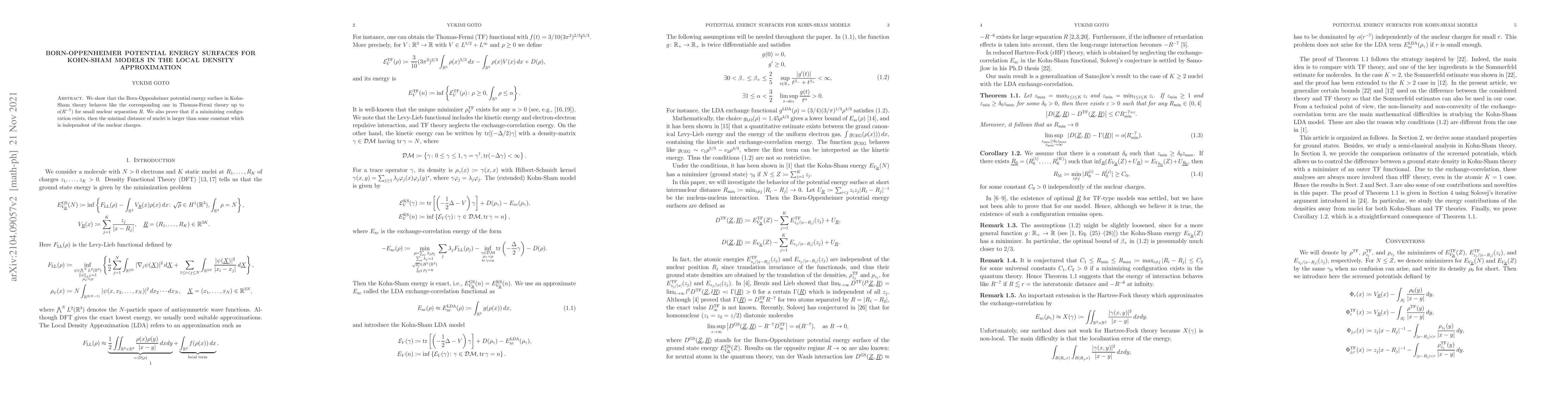 Thumbnail for Born-Oppenheimer potential energy surfaces for Kohn-Sham models in the
  local density approximation