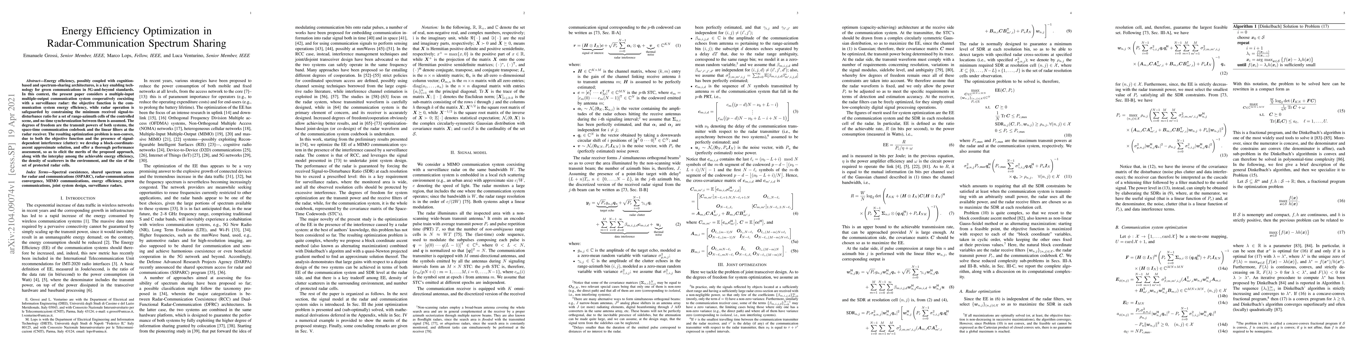 Thumbnail for Energy Efficiency Optimization in Radar-Communication Spectrum Sharing