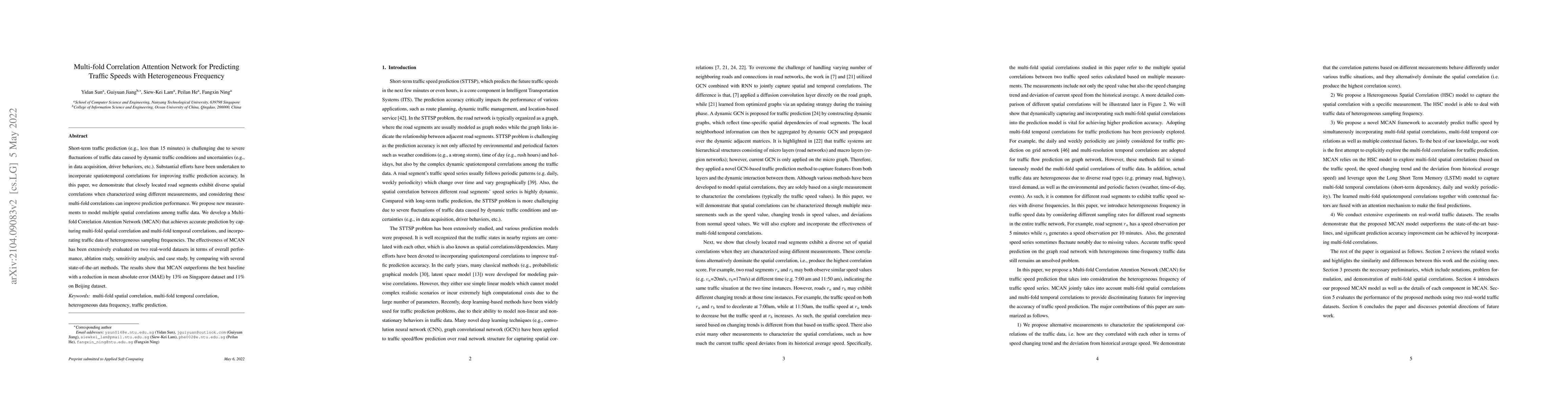Thumbnail for Multi-fold Correlation Attention Network for Predicting Traffic Speeds
  with Heterogeneous Frequency