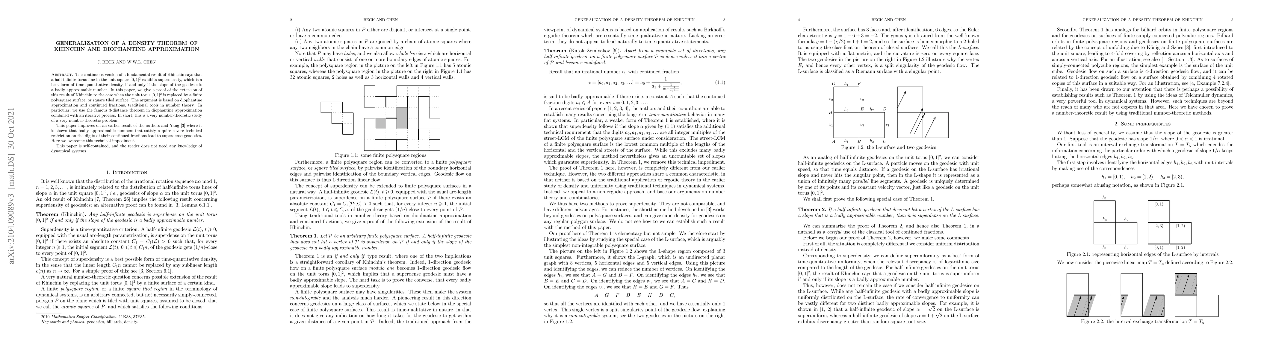 Thumbnail for Generalization of a density theorem of Khinchin and diophantine
  approximation