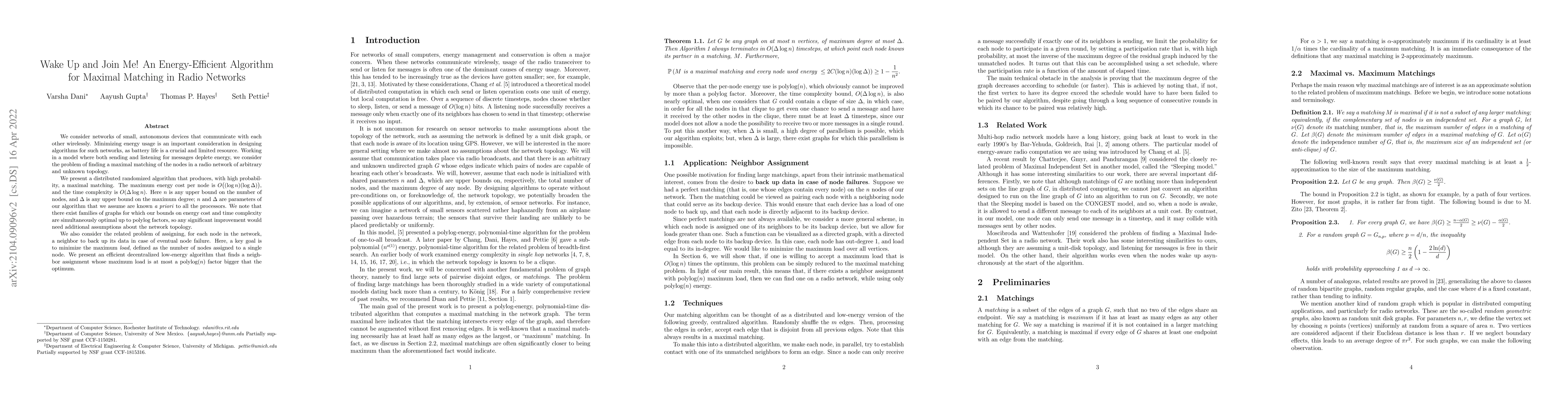 Thumbnail for Wake Up and Join Me! An Energy-Efficient Algorithm for Maximal Matching
  in Radio Networks
