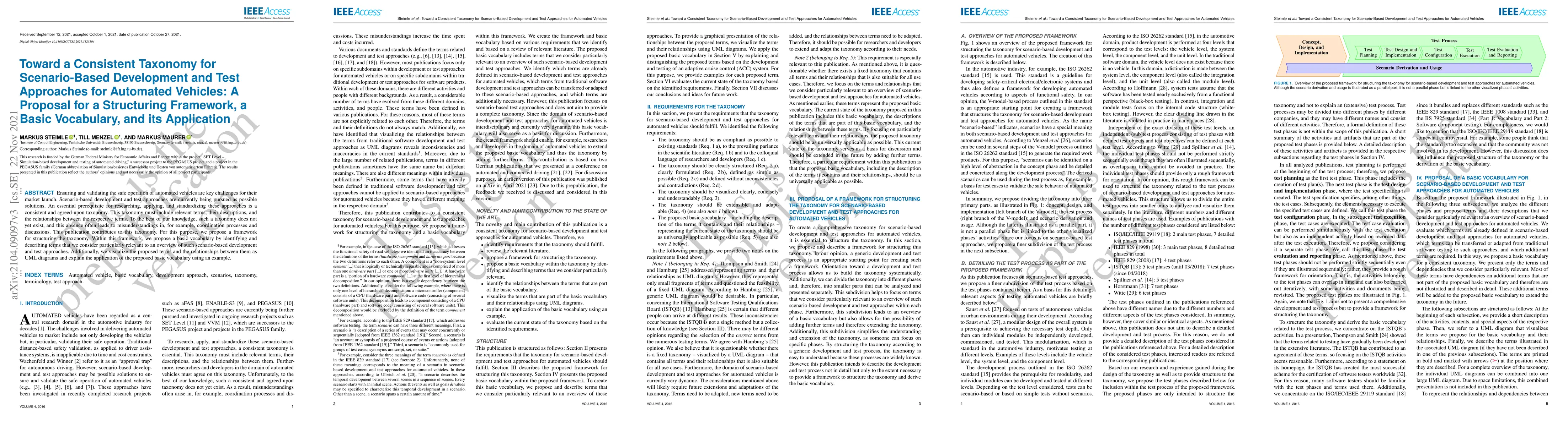 Thumbnail for Toward a Consistent Taxonomy for Scenario-Based Development and Test
  Approaches for Automated Vehicles: A Proposal for a Structuring Framework, a
  Basic Vocabulary, and its Application