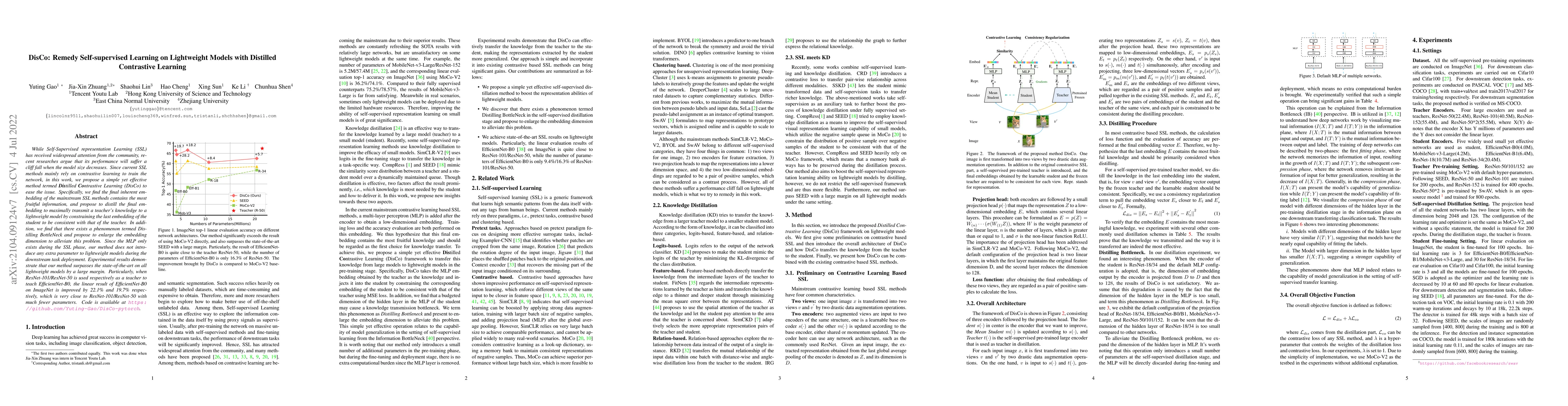 Thumbnail for DisCo: Remedy Self-supervised Learning on Lightweight Models with
  Distilled Contrastive Learning