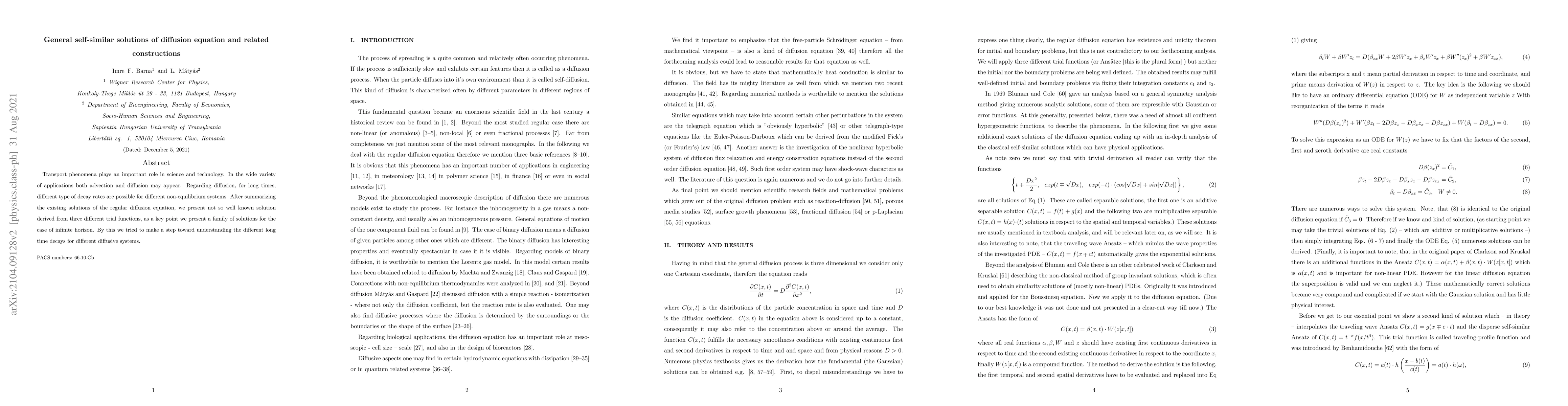 Thumbnail for General self-similar solutions of diffusion equation and related
  constructions