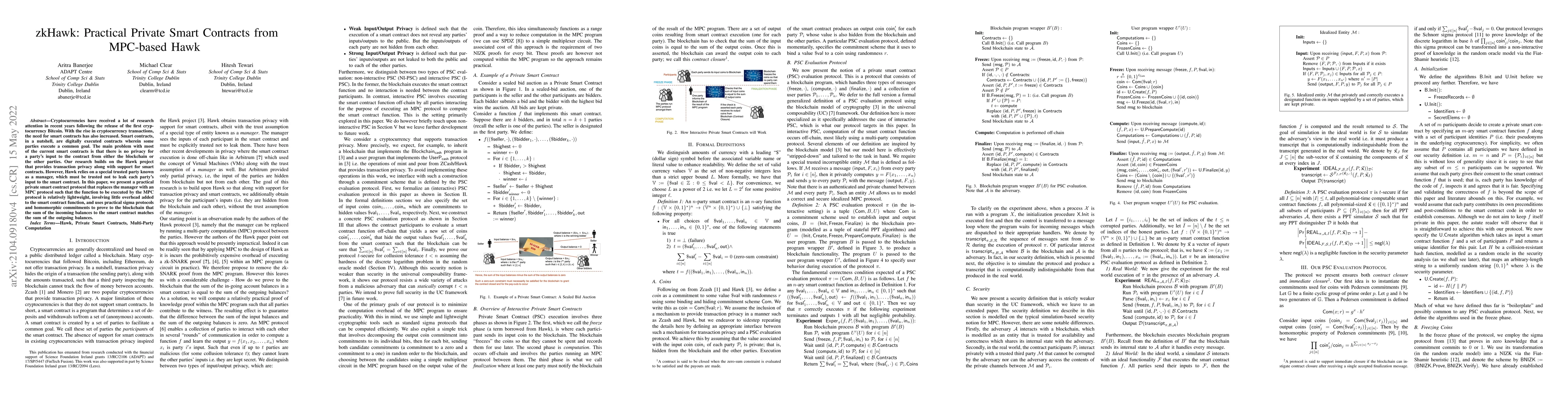 Thumbnail for zkHawk: Practical Private Smart Contracts from MPC-based Hawk