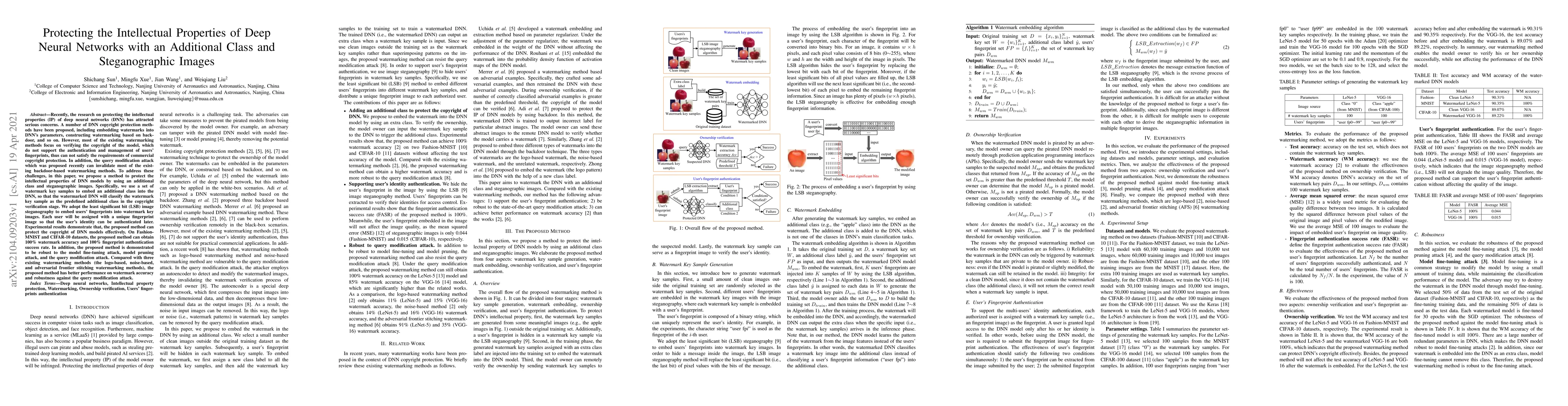 Thumbnail for Protecting the Intellectual Properties of Deep Neural Networks with an
  Additional Class and Steganographic Images