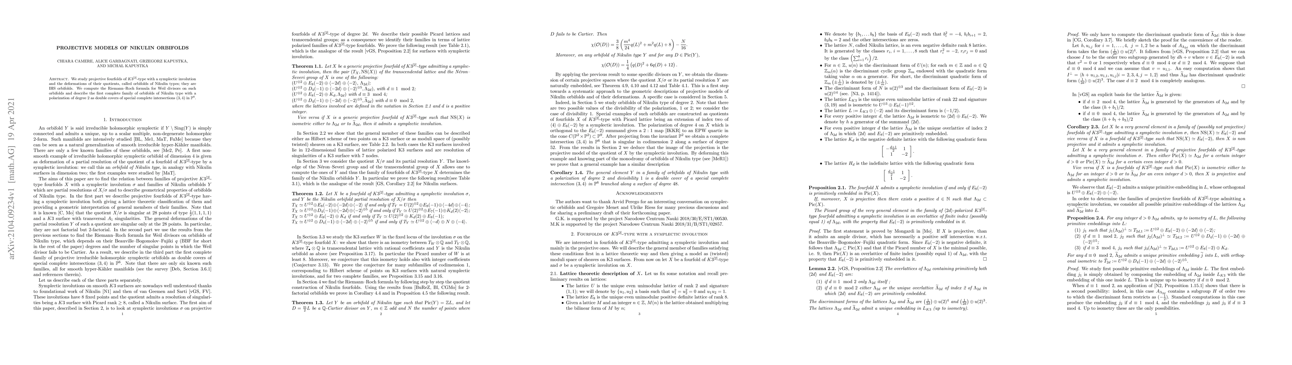 Thumbnail for Projective models of Nikulin orbifolds
