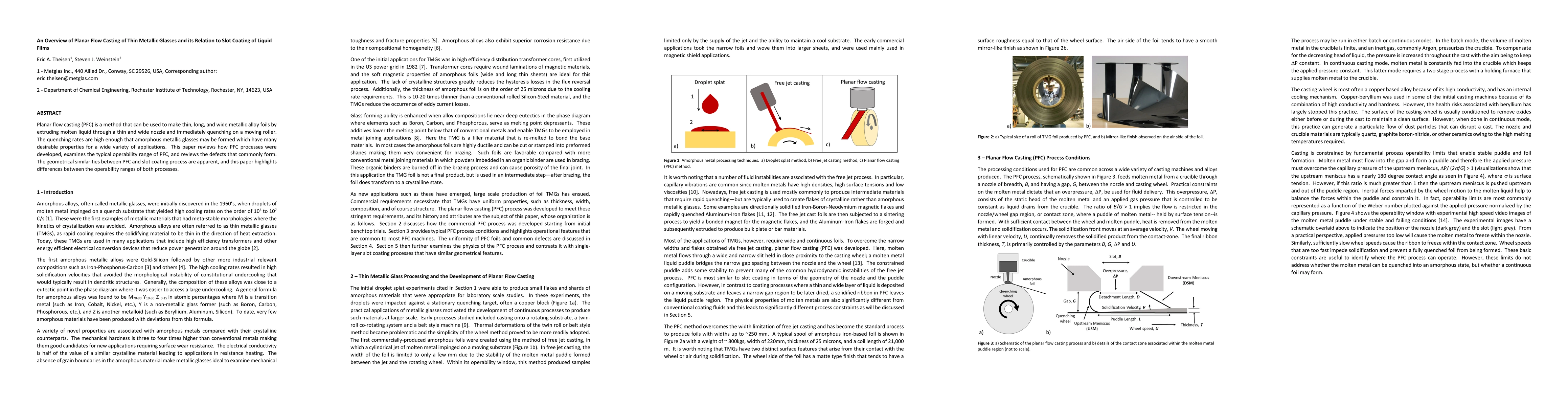 Thumbnail for An Overview of Planar Flow Casting of Thin Metallic Glasses and its
  Relation to Slot Coating of Liquid Films