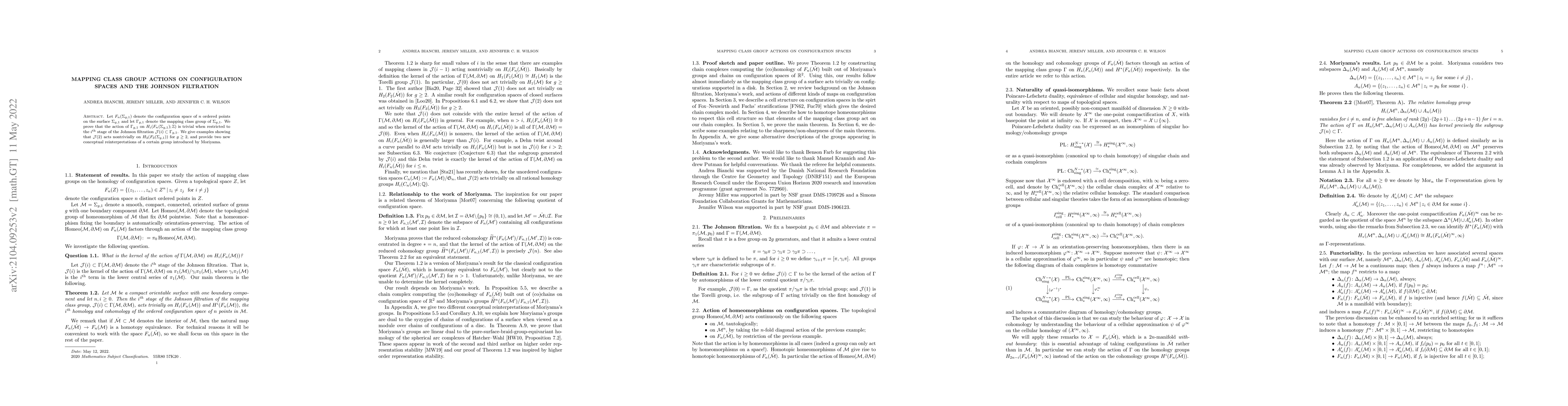 Thumbnail for Mapping class group actions on configuration spaces and the Johnson
  filtration