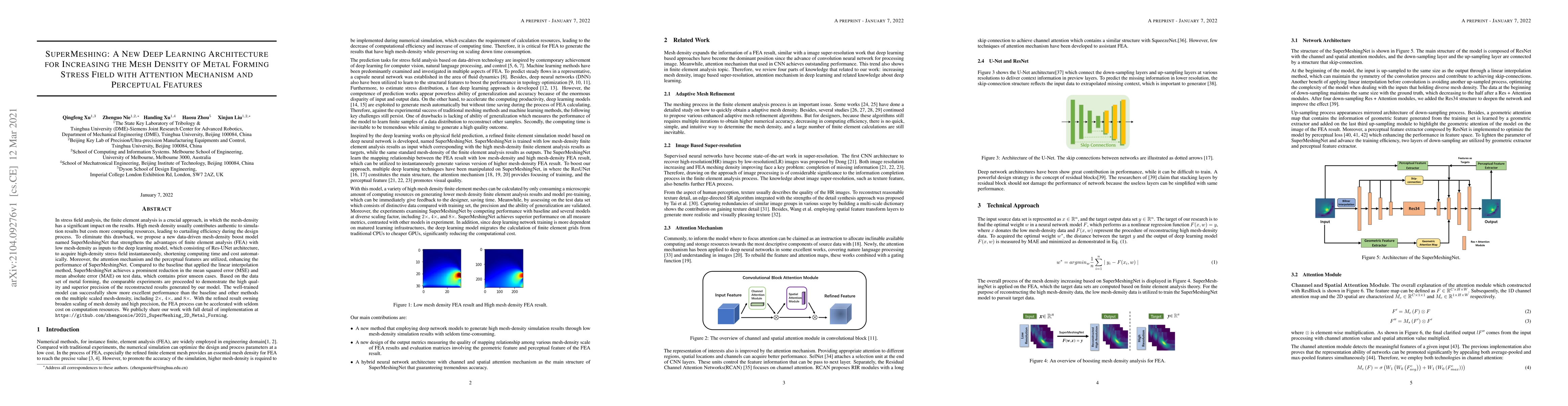 Thumbnail for SuperMeshing: A New Deep Learning Architecture for Increasing the Mesh
  Density of Metal Forming Stress Field with Attention Mechanism and Perceptual
  Features