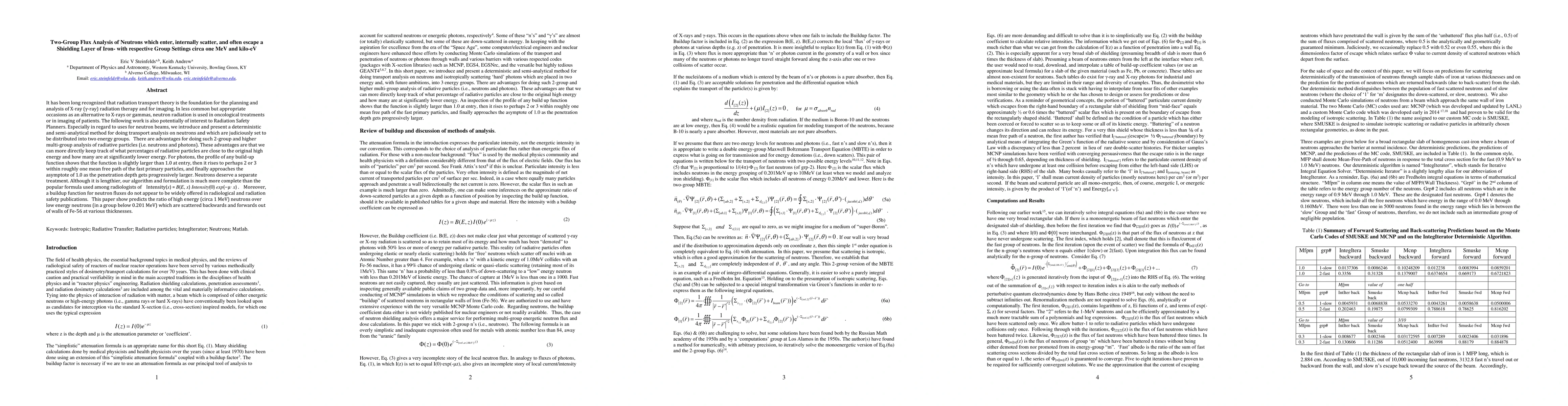 Thumbnail for Two-Group Flux Analysis of Neutrons which enter, internally scatter, and
  often escape a Shielding Layer of Iron -- with respective Group Settings
  circa one MeV and kilo-eV