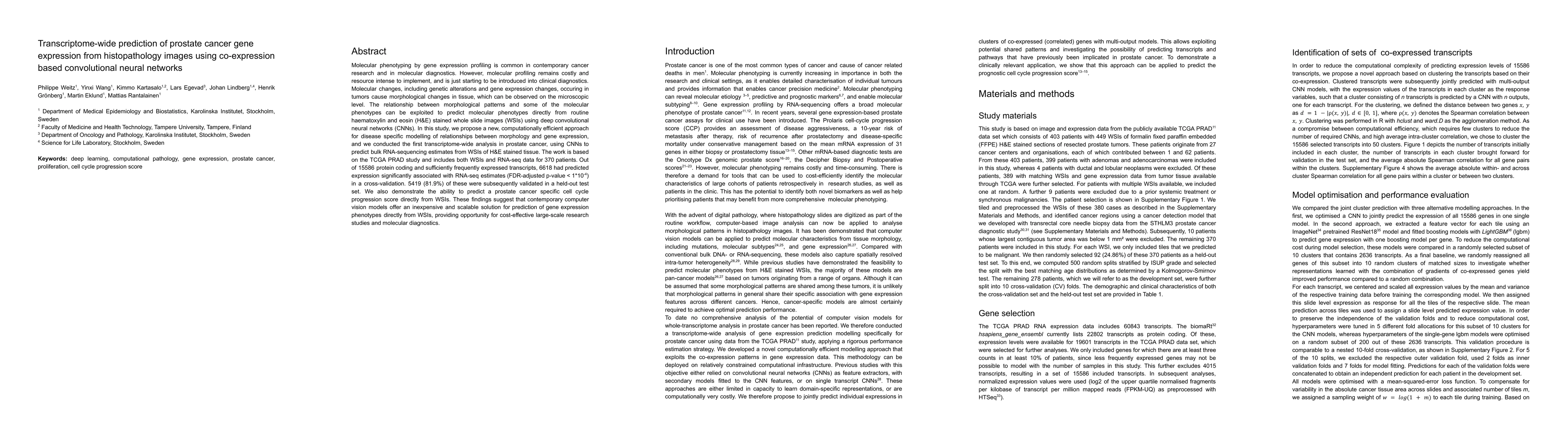 Thumbnail for Transcriptome-wide prediction of prostate cancer gene expression from
  histopathology images using co-expression based convolutional neural networks