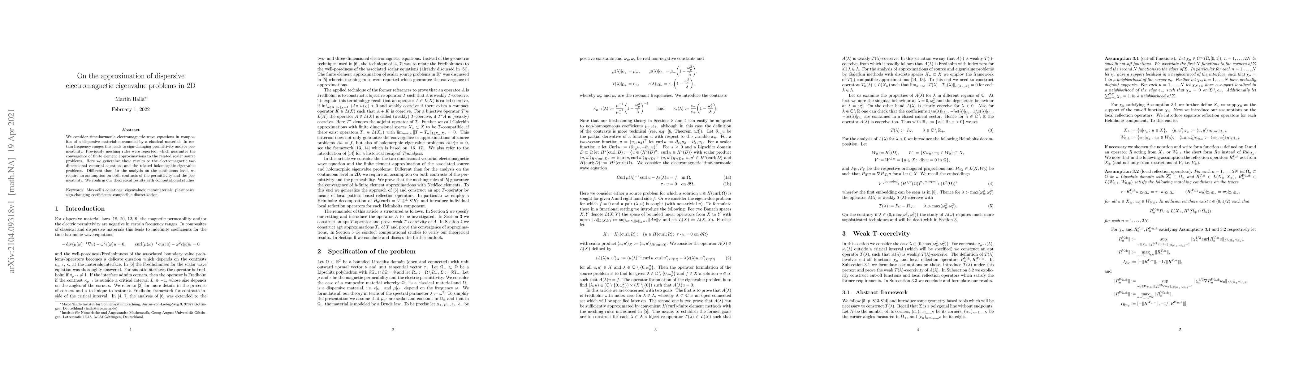 Thumbnail for On the approximation of dispersive electromagnetic eigenvalue problems
  in 2D