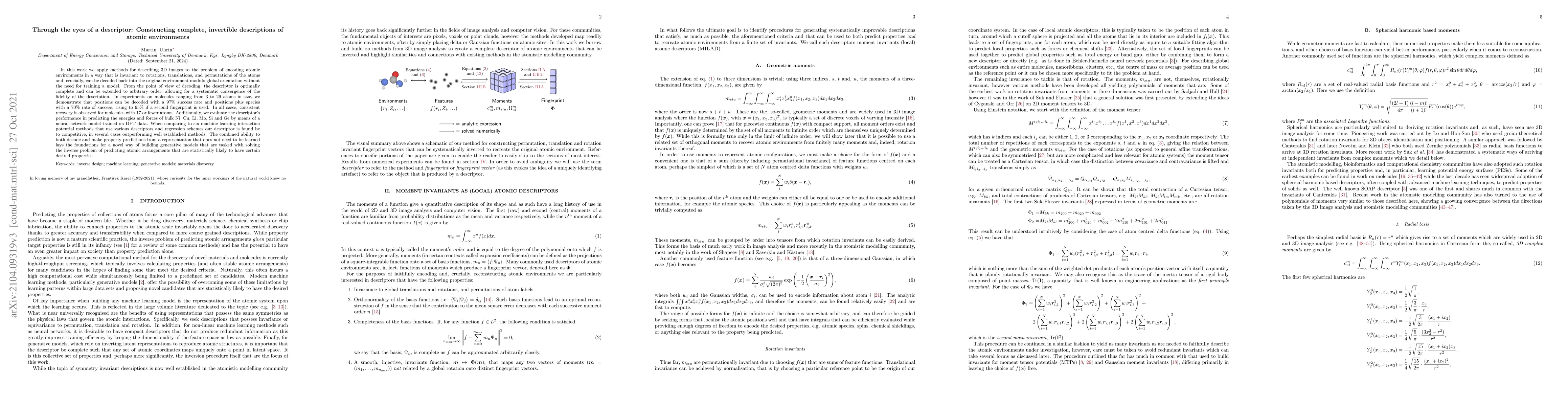 Thumbnail for Through the eyes of a descriptor: Constructing complete, invertible
  descriptions of atomic environments