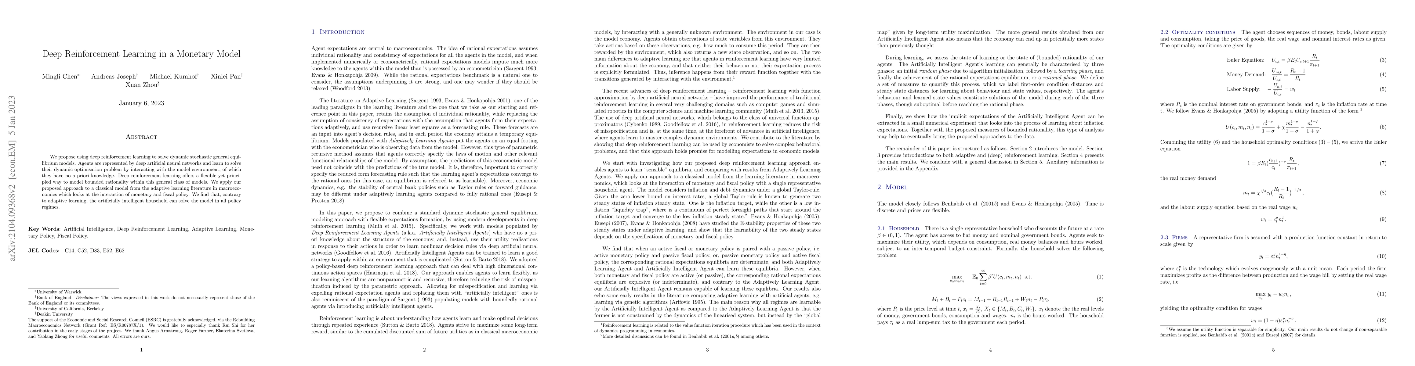 Thumbnail for Deep Reinforcement Learning in a Monetary Model