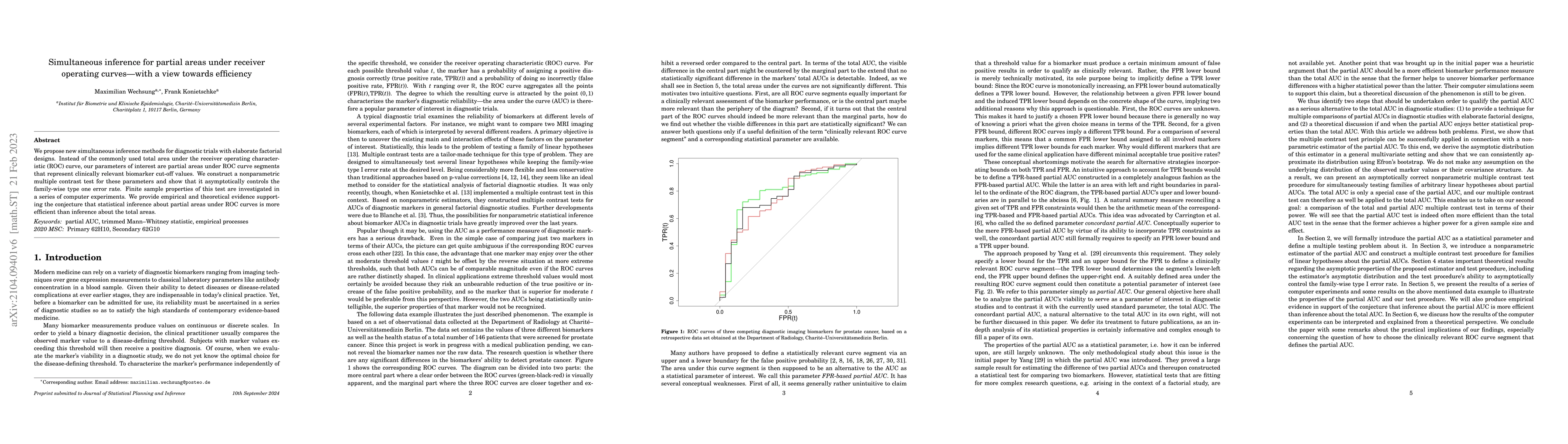 Thumbnail for Simultaneous inference for partial areas under receiver operating curves
  -- with a view towards efficiency