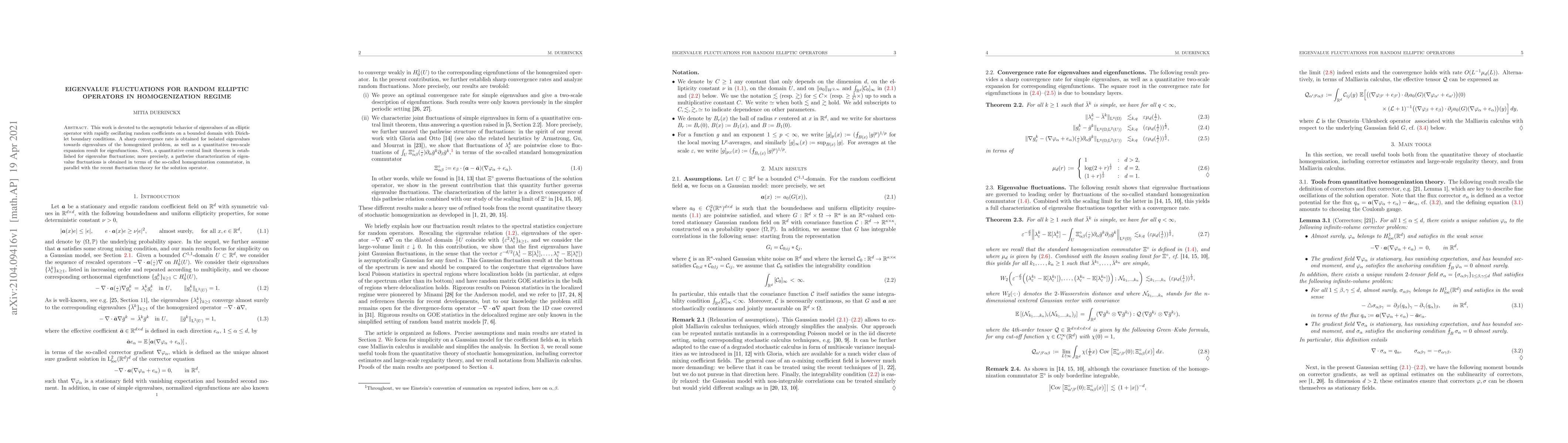 Thumbnail for Eigenvalue fluctuations for random elliptic operators in homogenization
  regime