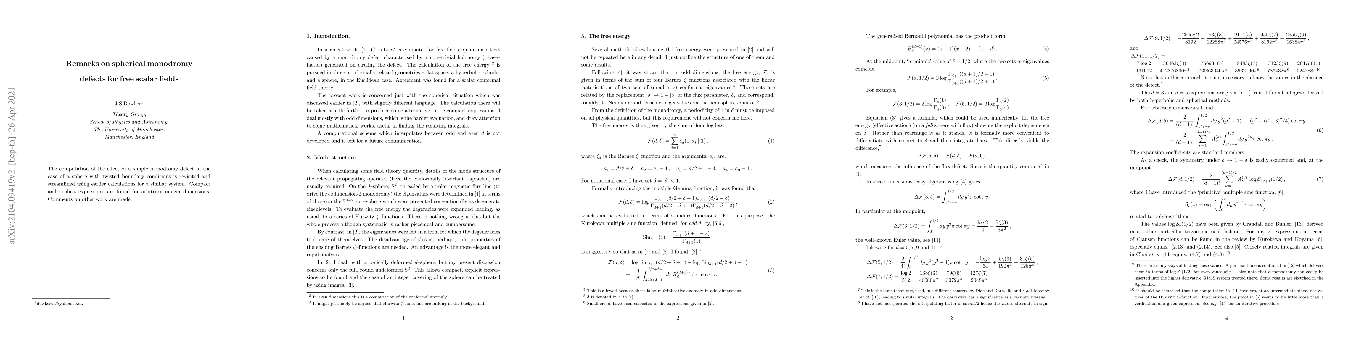 Thumbnail for Remarks on spherical monodromy defects for free scalar fields