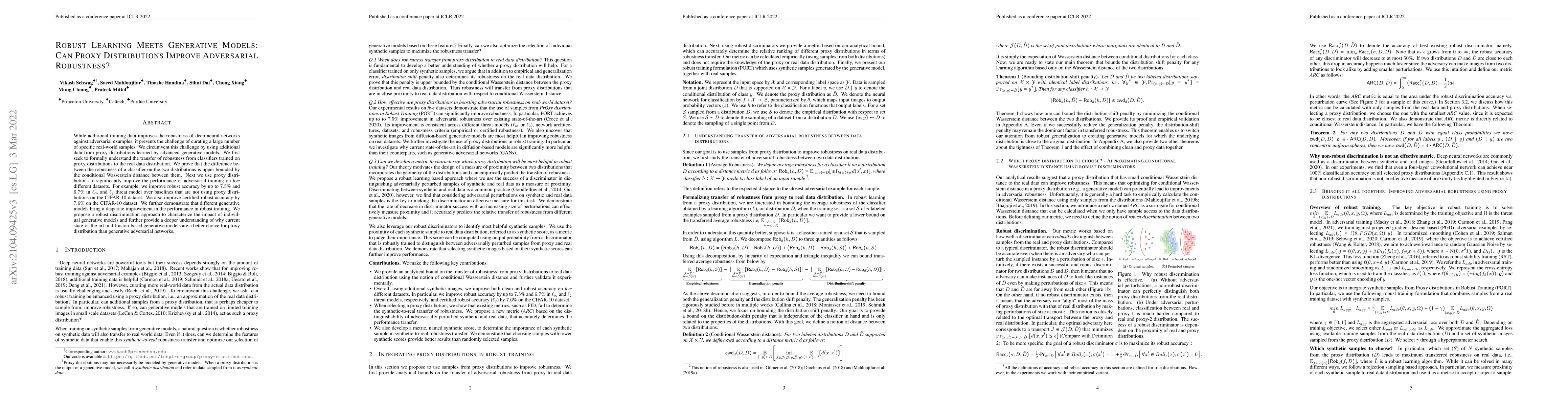 Thumbnail for Robust Learning Meets Generative Models: Can Proxy Distributions Improve
  Adversarial Robustness?