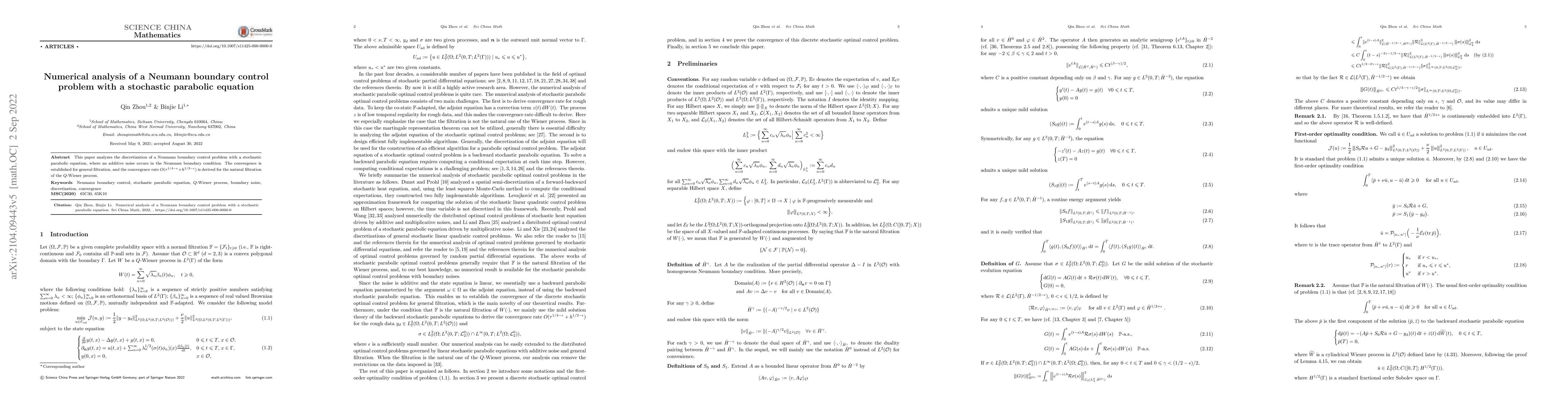 Thumbnail for Numerical analysis of a Neumann boundary control problem with a
  stochastic parabolic equation