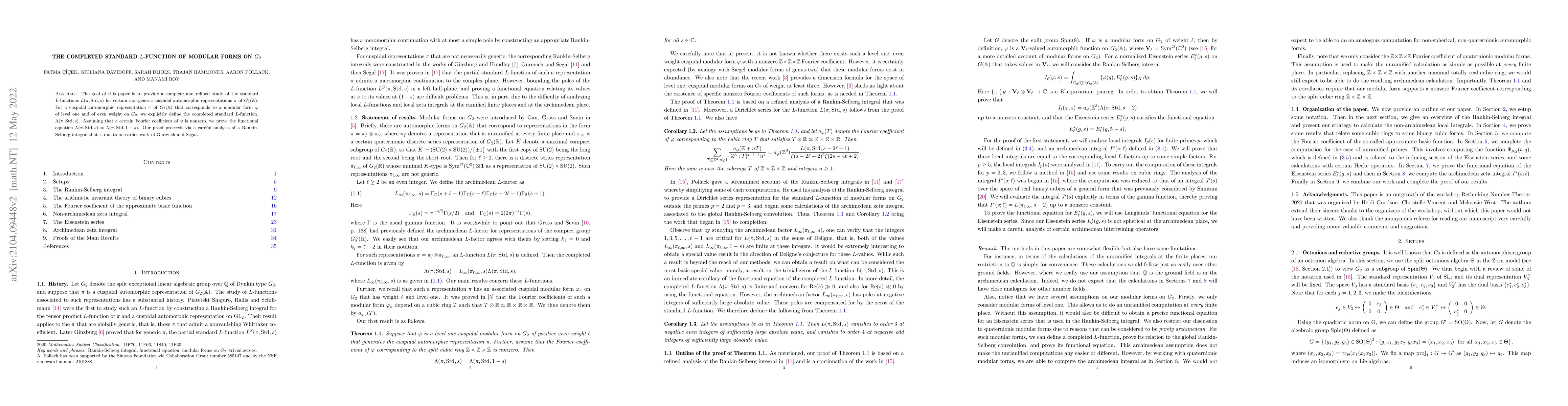 Thumbnail for The completed standard $L$-function of modular forms on $G_2$