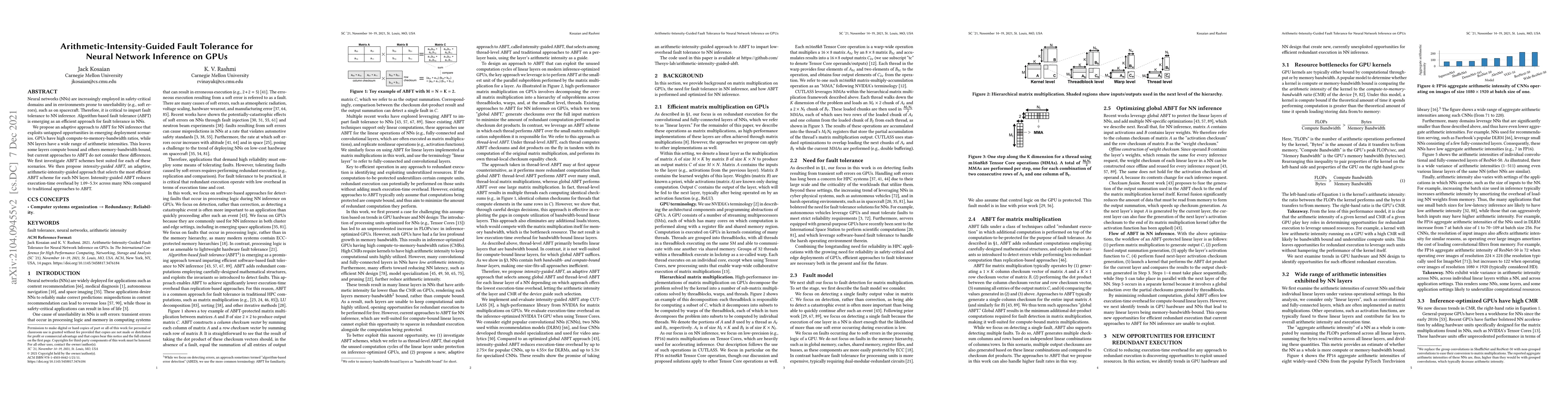 Thumbnail for Arithmetic-Intensity-Guided Fault Tolerance for Neural Network Inference
  on GPUs