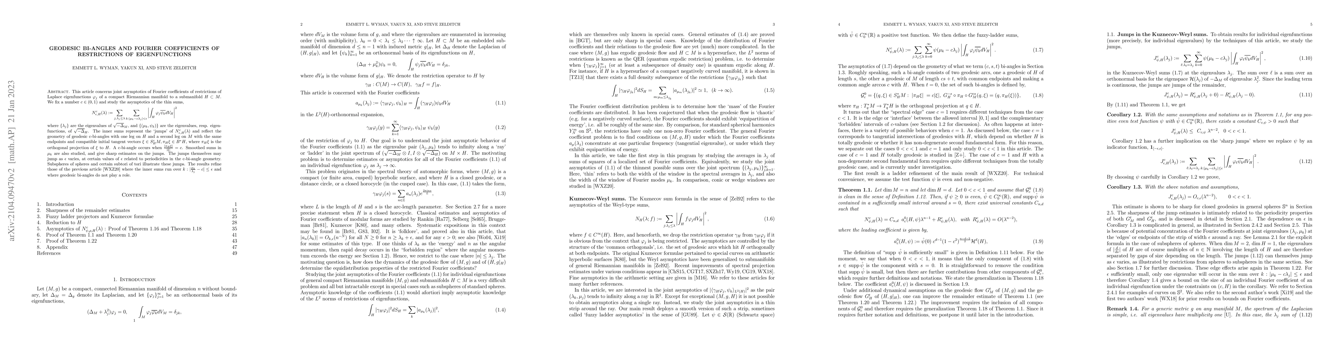 Thumbnail for Geodesic bi-angles and Fourier coefficients of restrictions of
  eigenfunctions