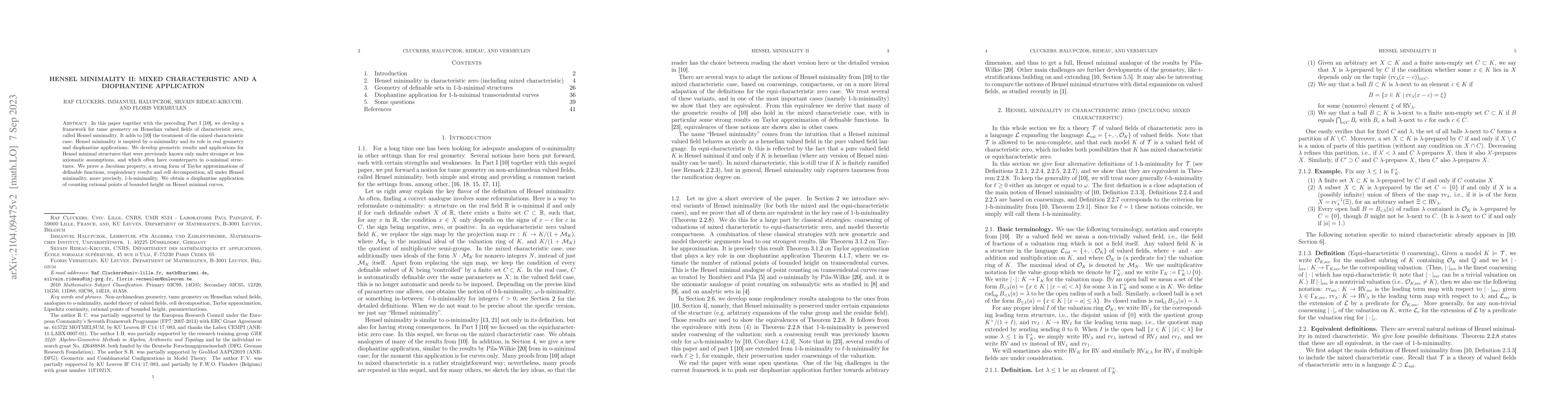 Thumbnail for Hensel minimality II: Mixed characteristic and a diophantine application