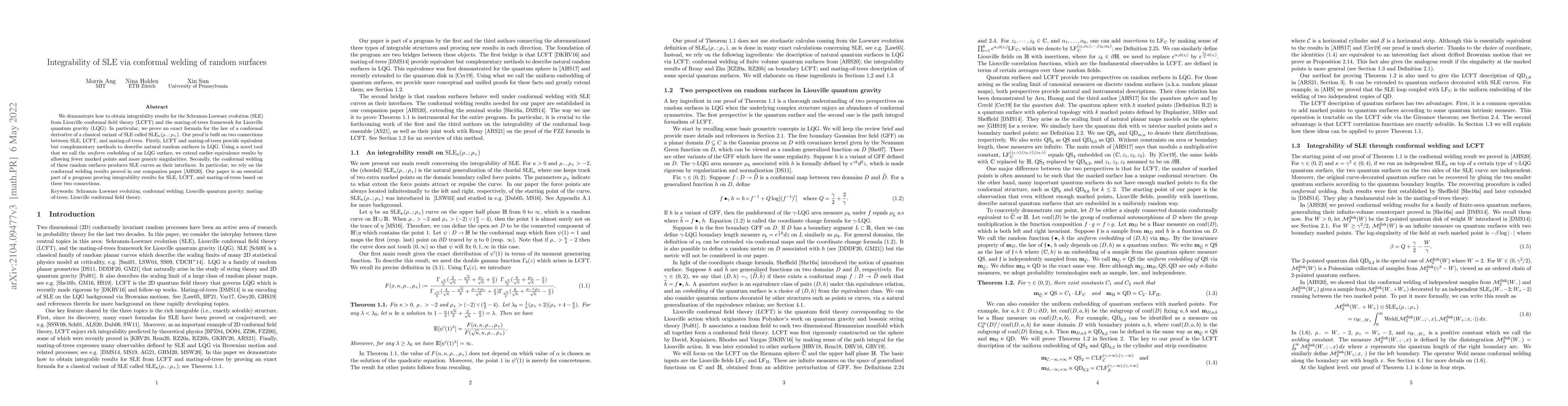 Thumbnail for Integrability of SLE via conformal welding of random surfaces