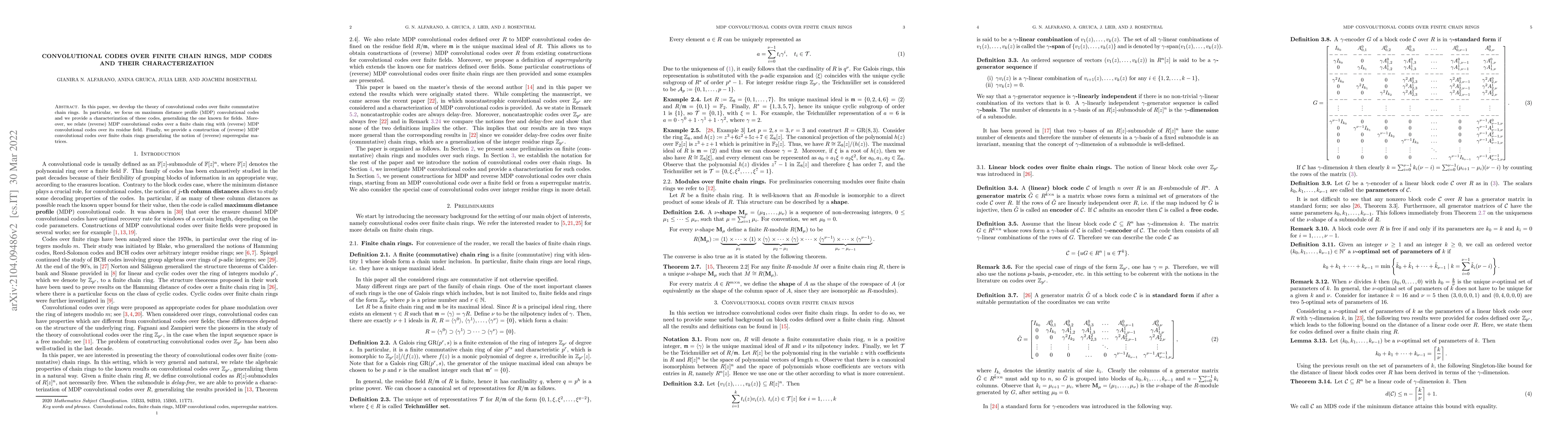 Thumbnail for Convolutional codes over finite chain rings, MDP codes and their
  characterization