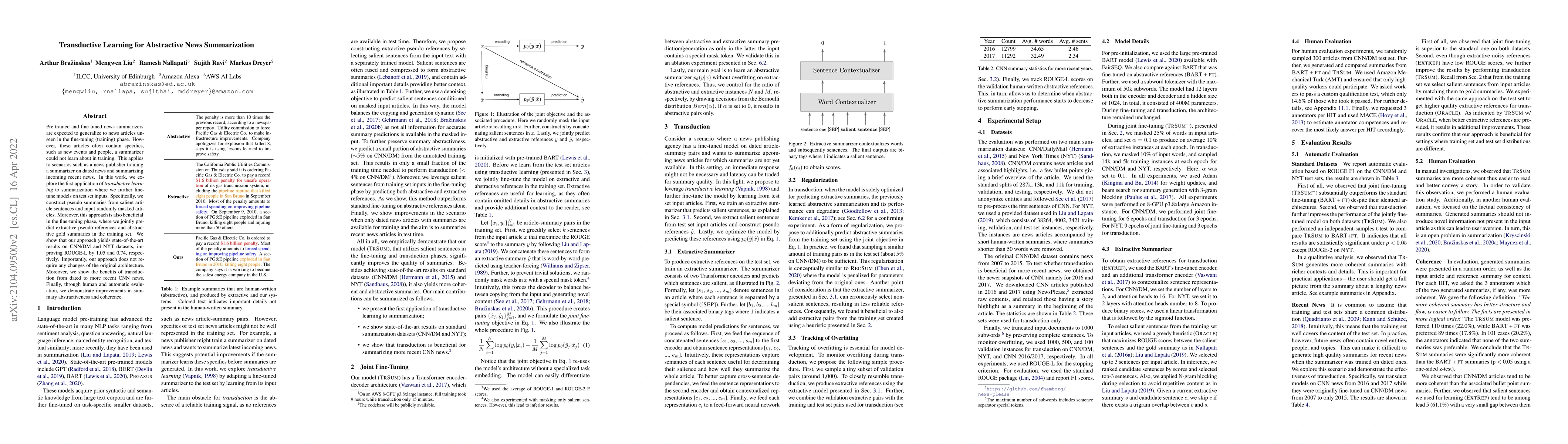 Thumbnail for Transductive Learning for Abstractive News Summarization